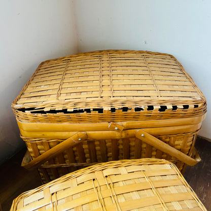 Woven Bamboo Nesting Picnic Baskets- Vintage