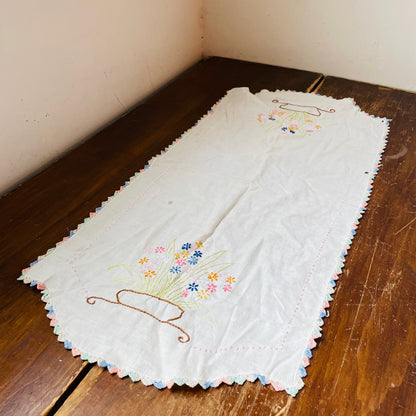 Embroidered Bouquet Dresser Scarf- Vintage