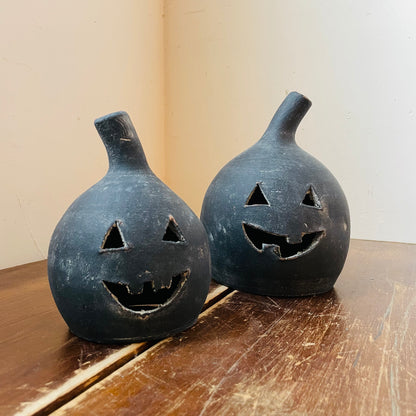 Black Clay Pumpkin Jack-O-Lantern