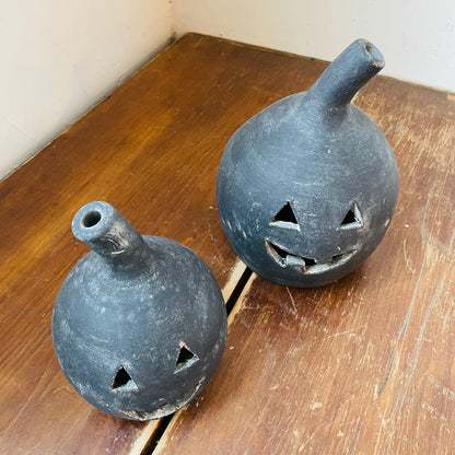 Black Clay Pumpkin Jack-O-Lantern