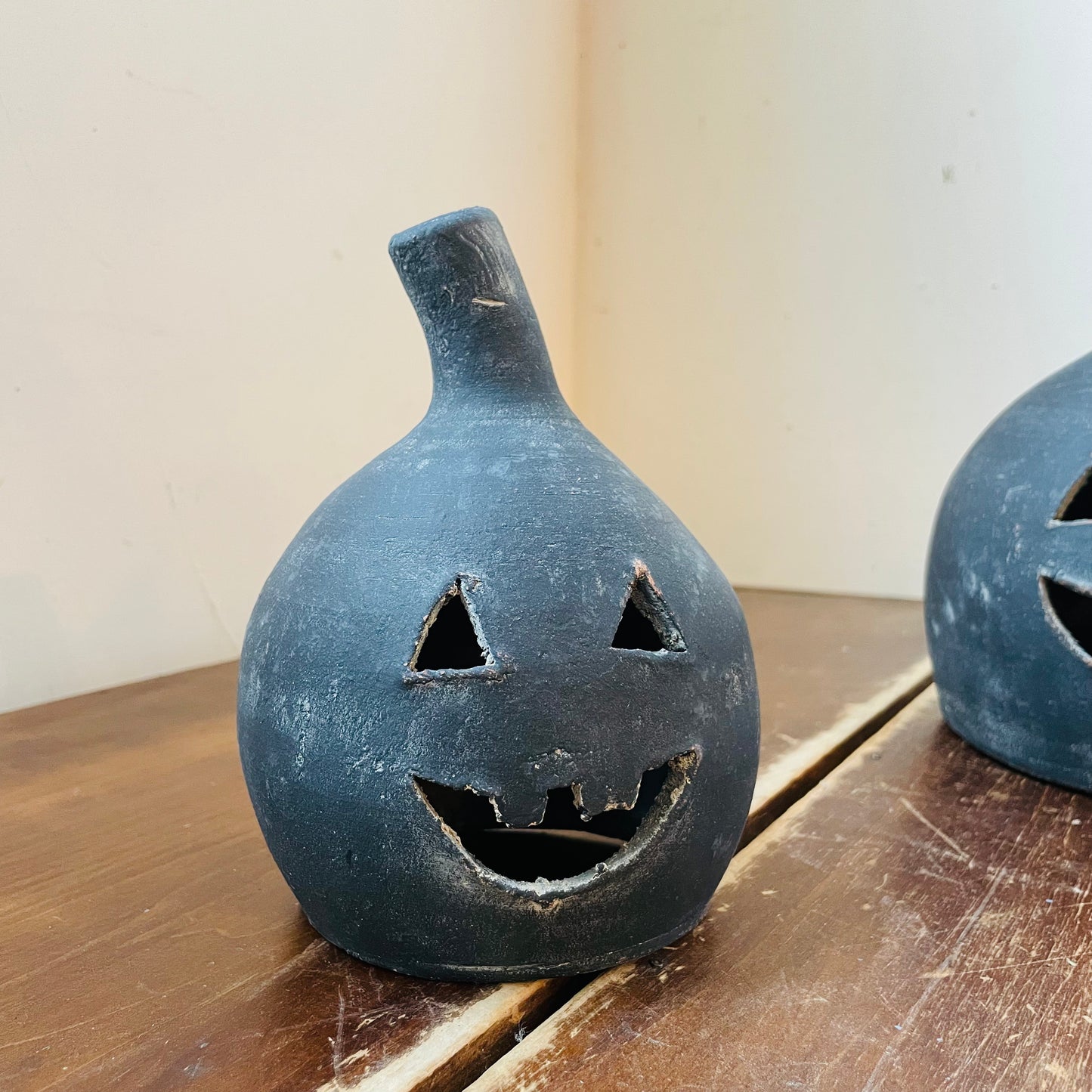 Black Clay Pumpkin Jack-O-Lantern