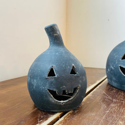 Black Clay Pumpkin Jack-O-Lantern