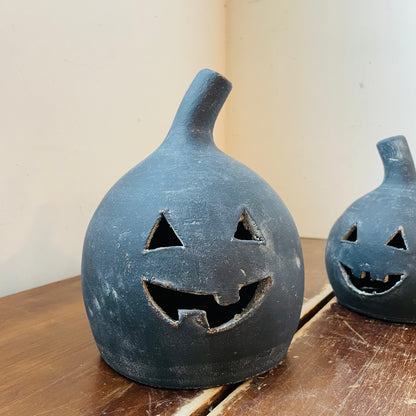 Black Clay Pumpkin Jack-O-Lantern