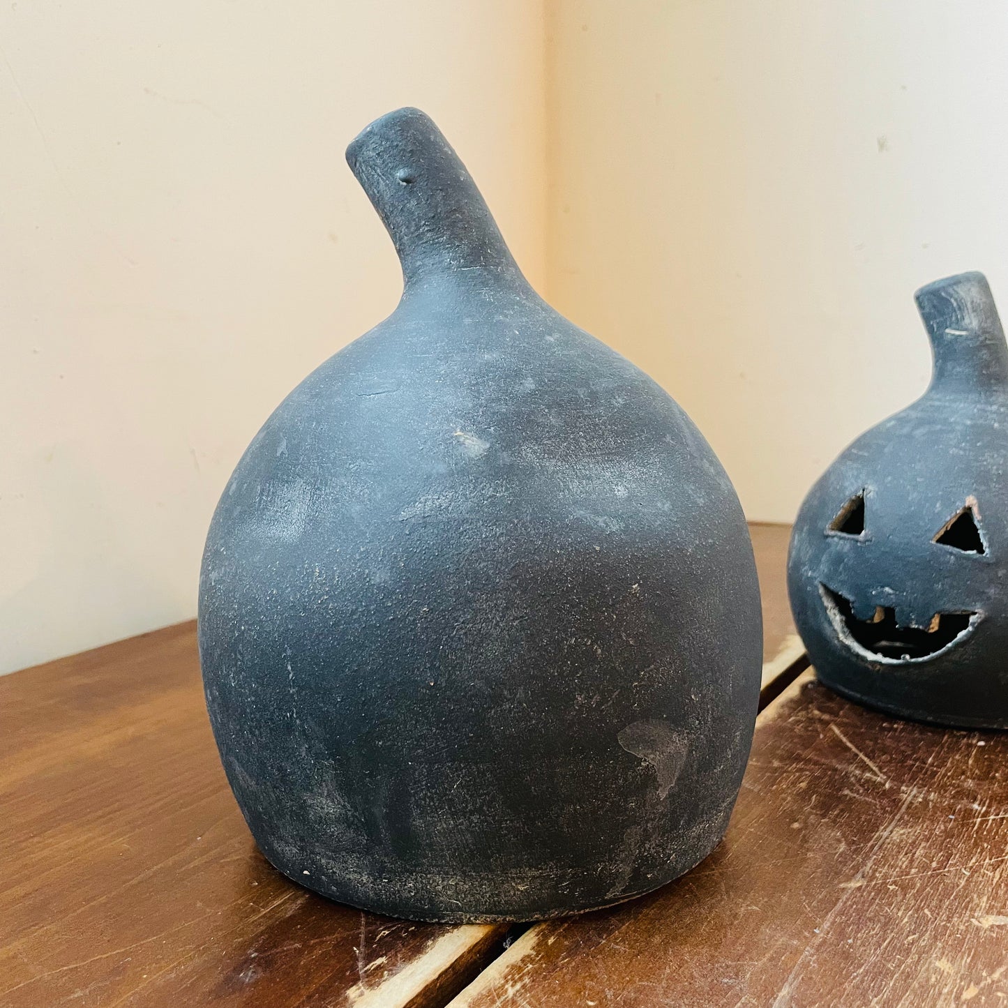 Black Clay Pumpkin Jack-O-Lantern