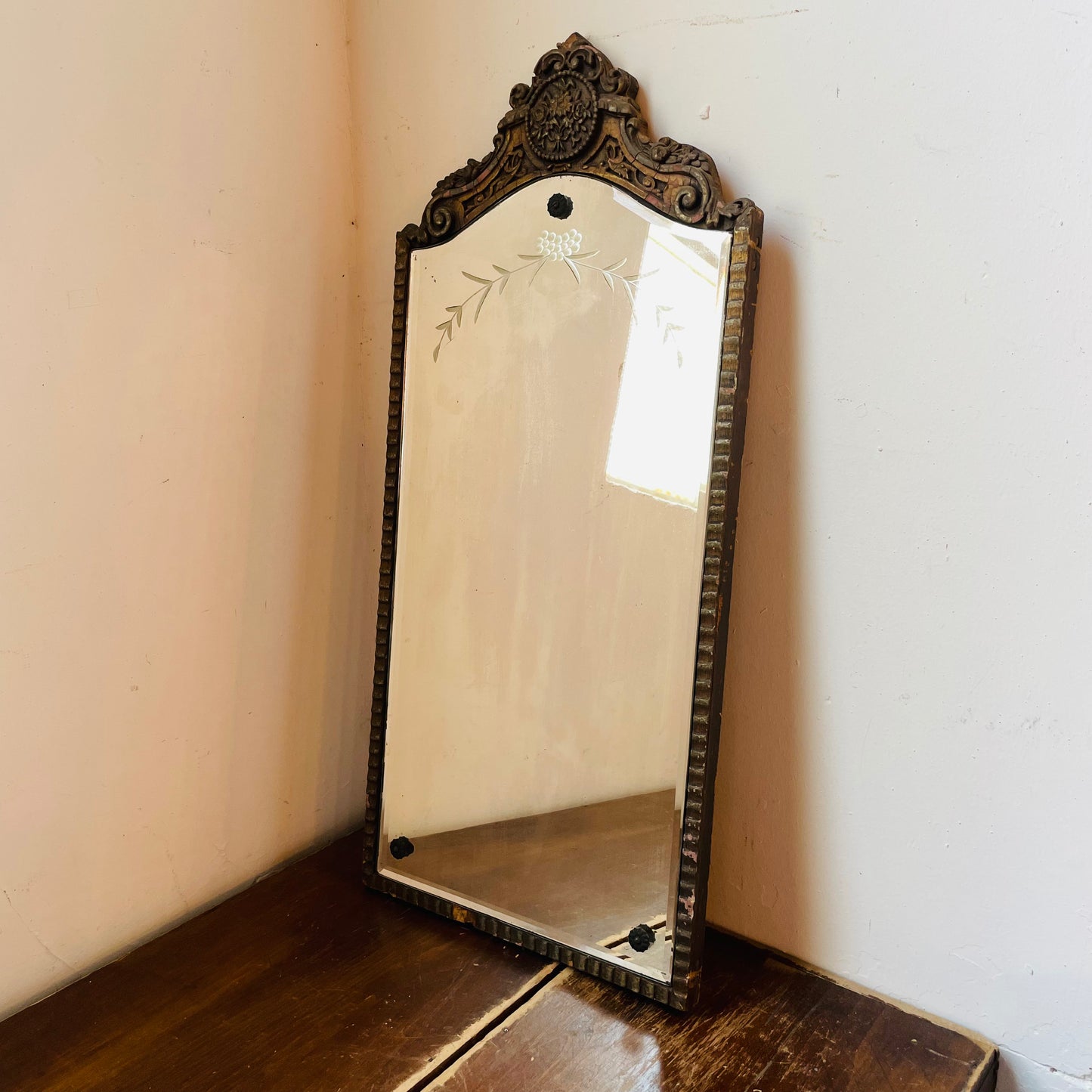 Art Nouveau Etched Mirror- Antique