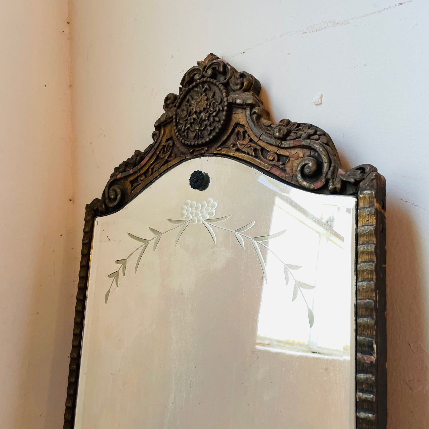 Art Nouveau Etched Mirror- Antique