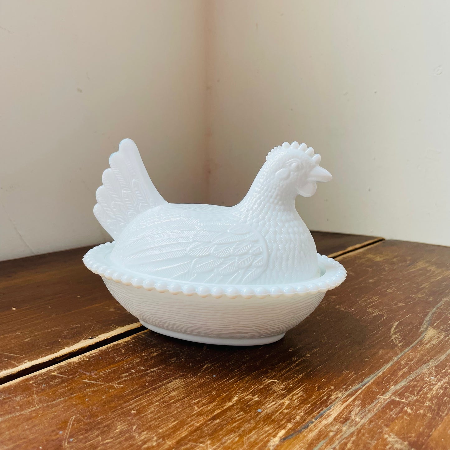 Hen on Nest Milk Glass Candy Dish- Vintage