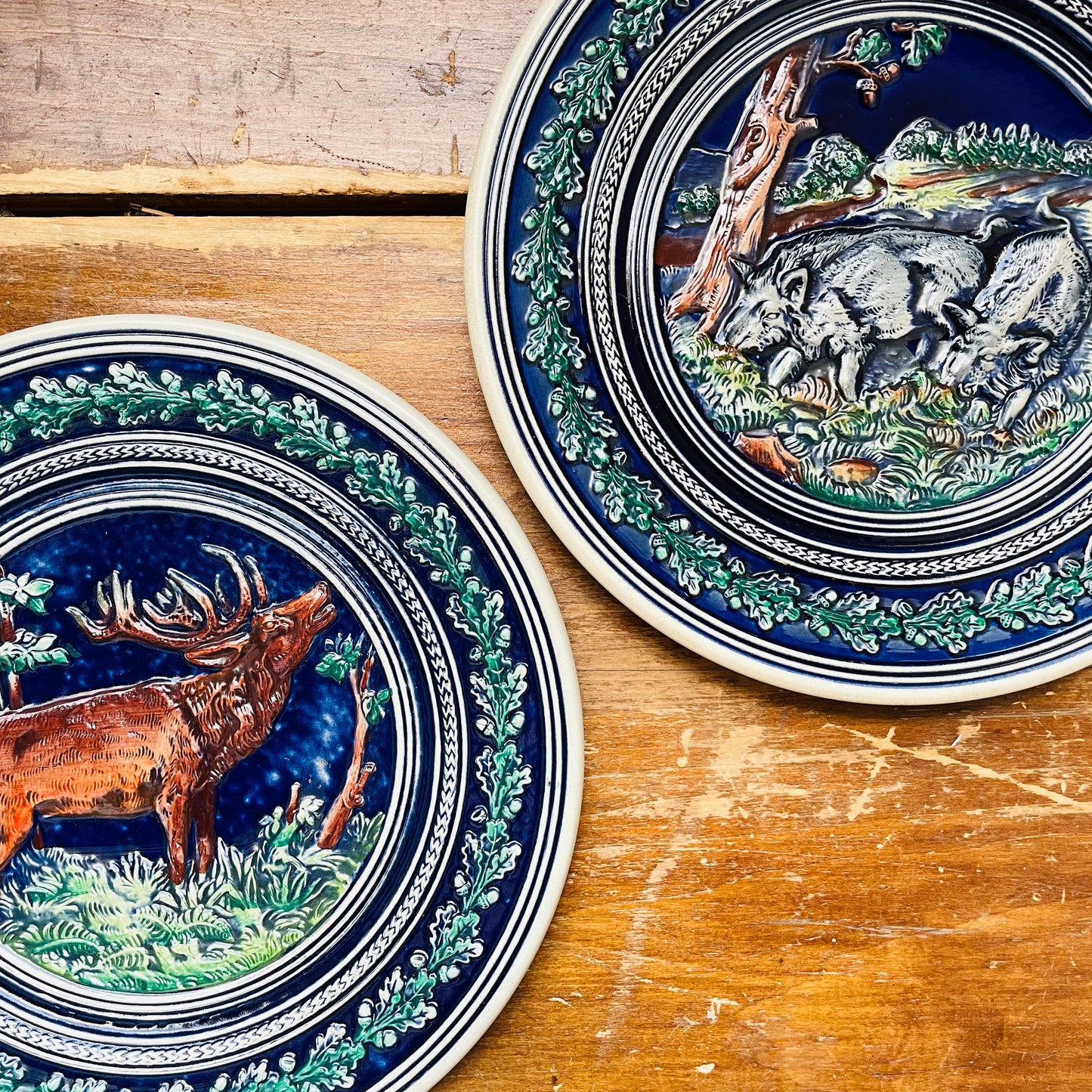 Gerz Gerzit Stag & Boars Wall Plate Set- Vintage