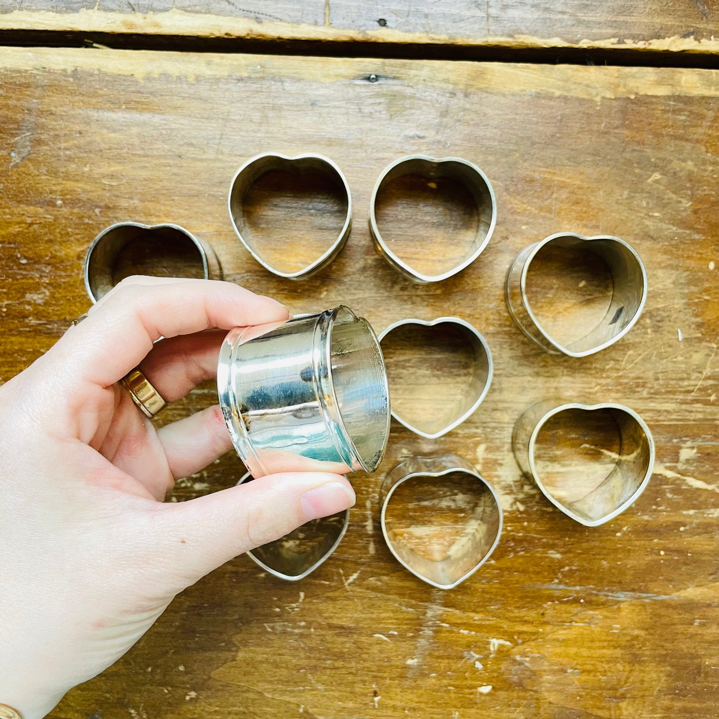 Indian Made Silver Heart Shaped Napkin Ring Set- Vintage