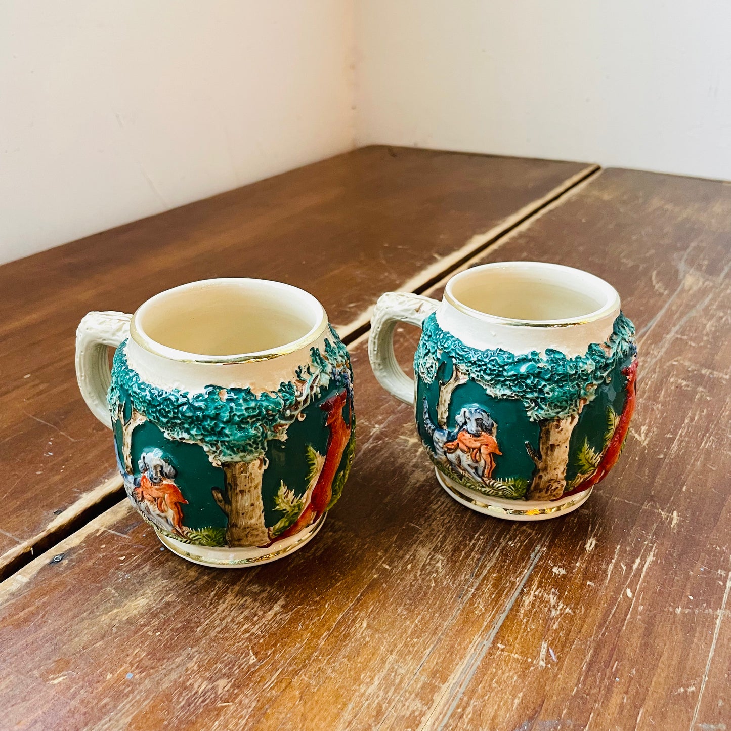 West German Hunting Game & Dogs Mini Beer Steins- Vintage