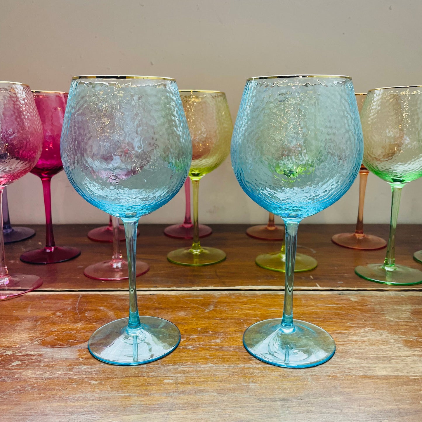 Rainbow Hammered Wine Glass- Set of 2