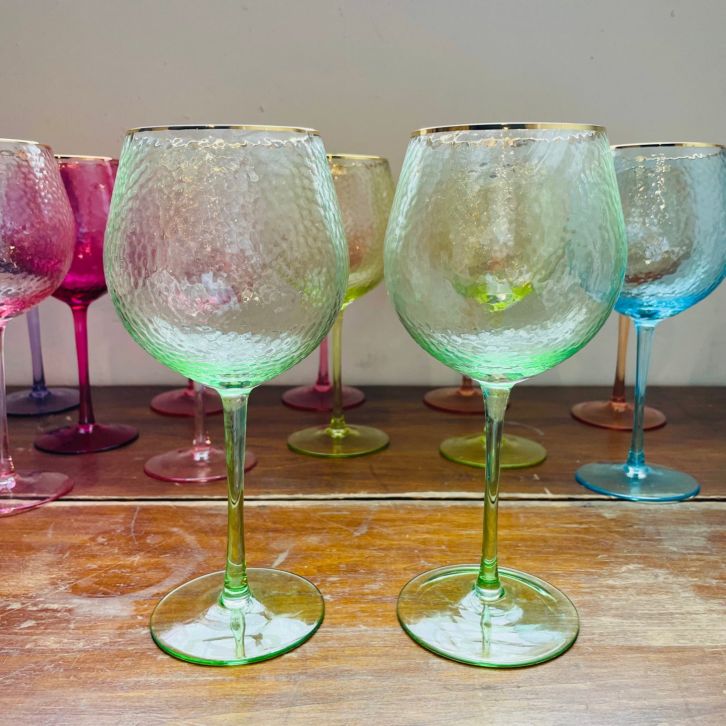 Rainbow Hammered Wine Glass- Set of 2