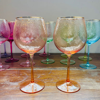 Rainbow Hammered Wine Glass- Set of 2