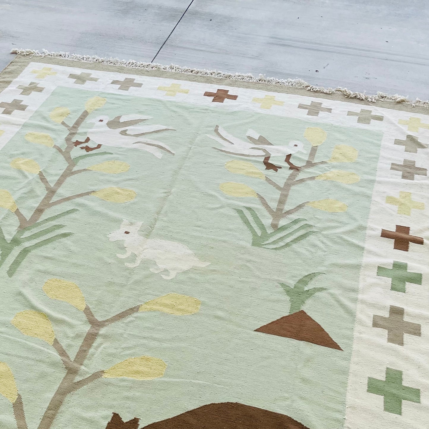 Animal Motif Kilim Flatweave 9'x13' Rug- Vintage