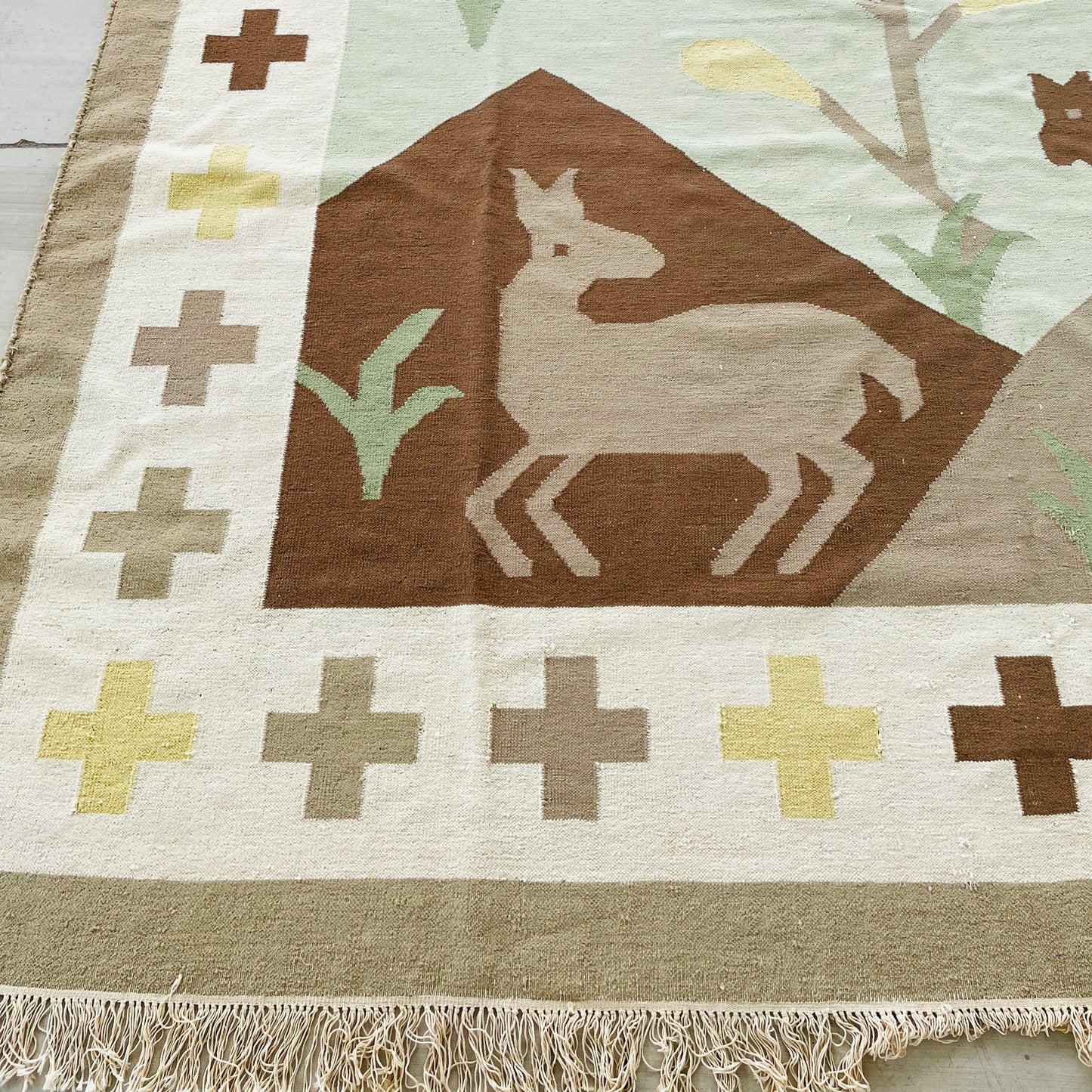 Animal Motif Kilim Flatweave 9'x13' Rug- Vintage