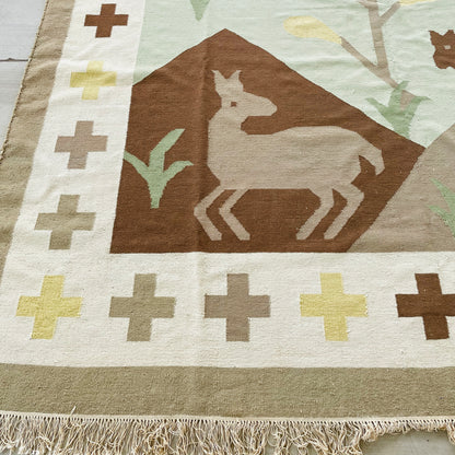 Animal Motif Kilim Flatweave 9'x13' Rug- Vintage