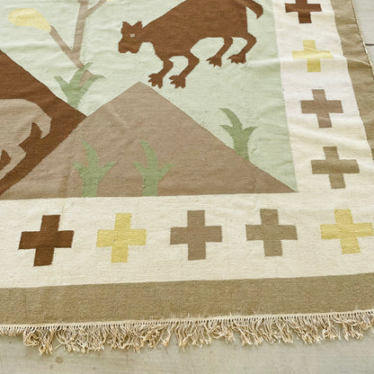 Animal Motif Kilim Flatweave 9'x13' Rug- Vintage