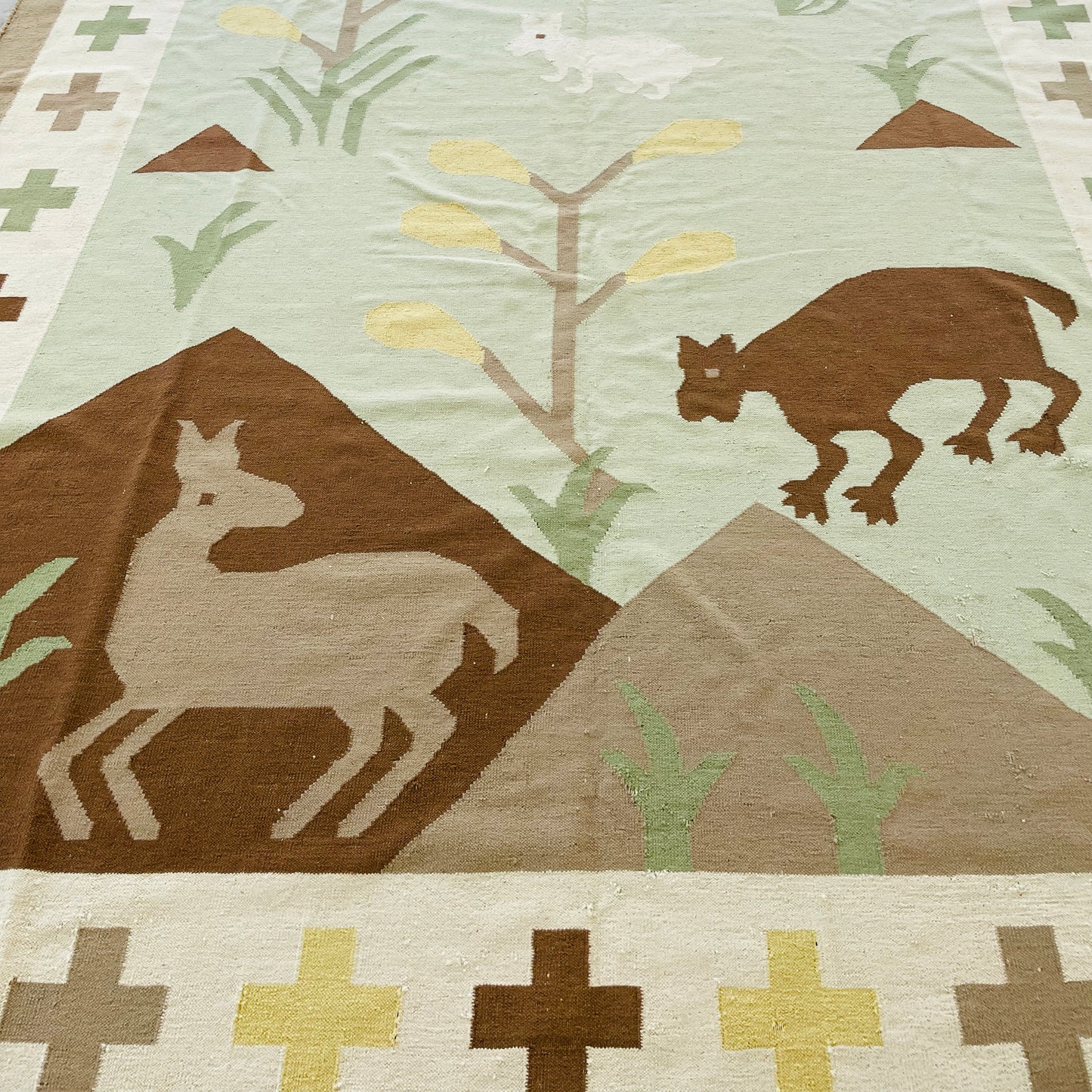 Animal Motif Kilim Flatweave 9'x13' Rug- Vintage