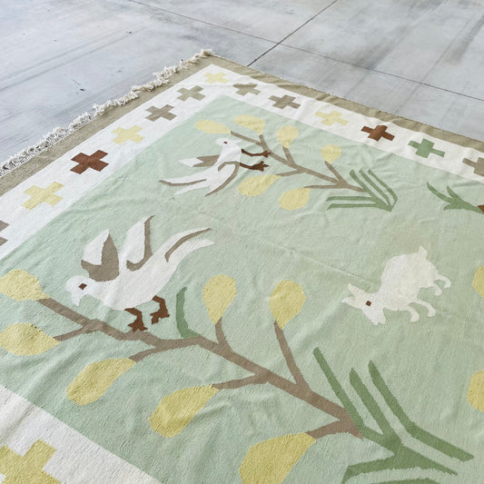 Animal Motif Kilim Flatweave 9'x13' Rug- Vintage