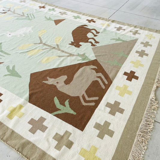 Animal Motif Kilim Flatweave 9'x13' Rug- Vintage