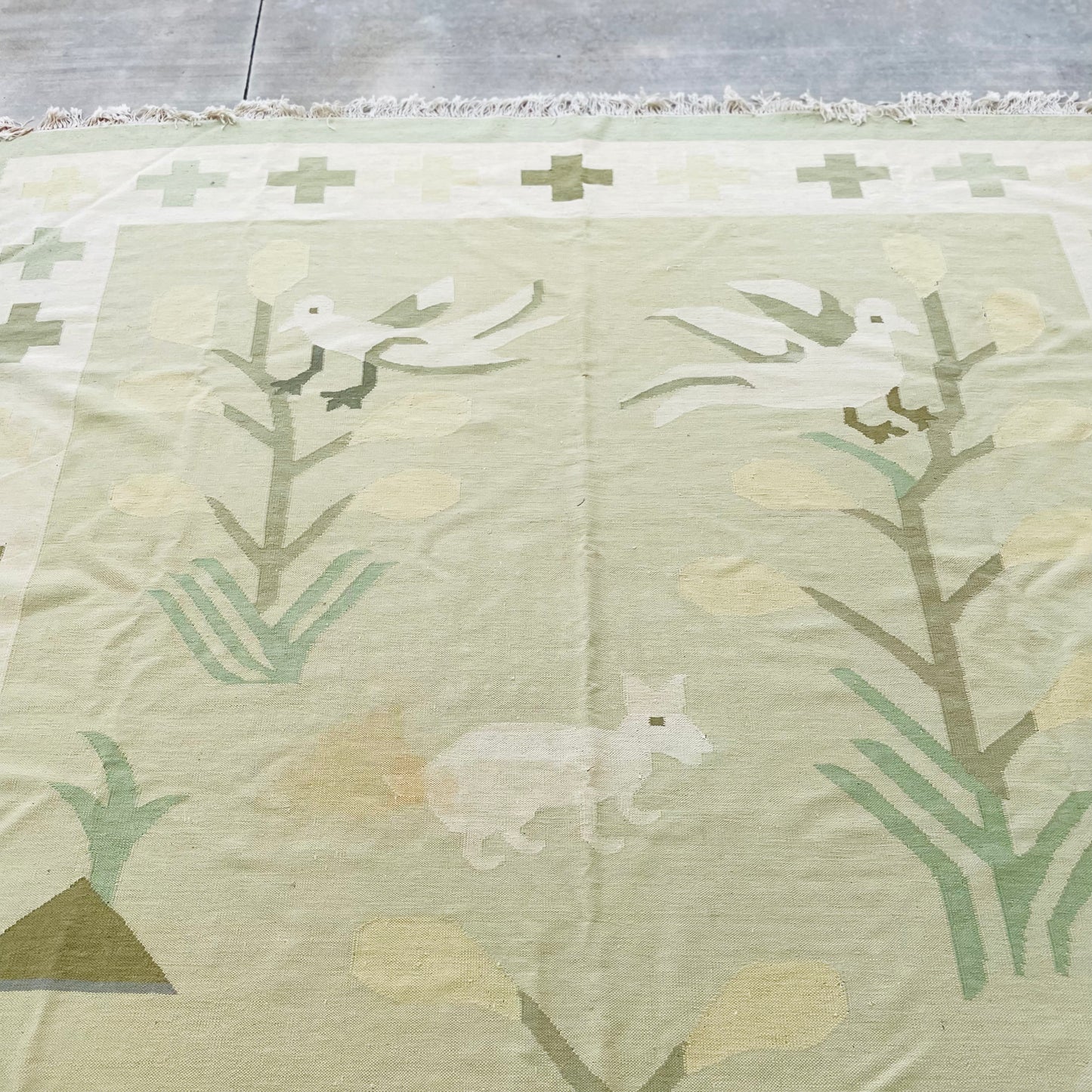 Animal Motif Kilim Flatweave 9'x13' Rug- Vintage