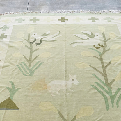 Animal Motif Kilim Flatweave 9'x13' Rug- Vintage