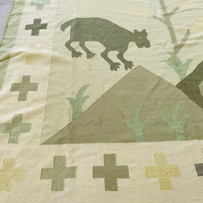 Animal Motif Kilim Flatweave 9'x13' Rug- Vintage
