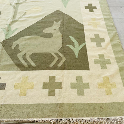 Animal Motif Kilim Flatweave 9'x13' Rug- Vintage