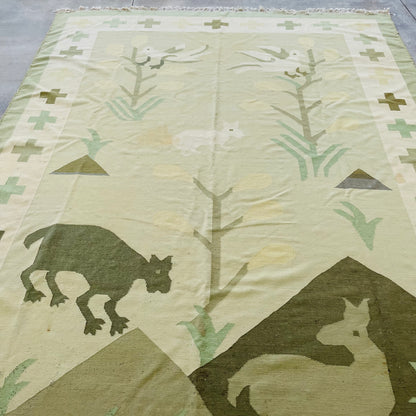Animal Motif Kilim Flatweave 9'x13' Rug- Vintage