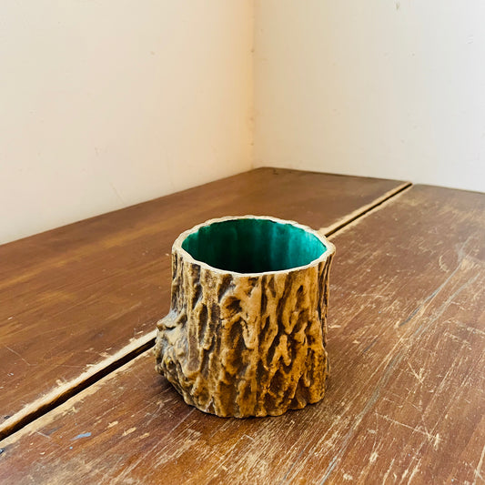 Brown Faux De Bois Ceramic Planter- Vintage