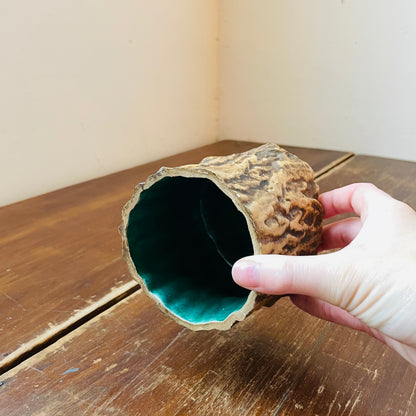 Brown Faux De Bois Ceramic Planter- Vintage