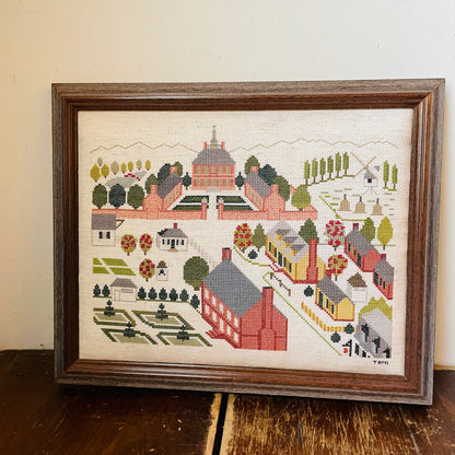 Framed Cross-Stitch of the Governor's Palace- Vintage