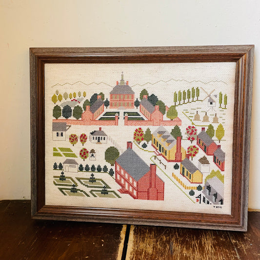 Framed Cross-Stitch of the Governor's Palace- Vintage