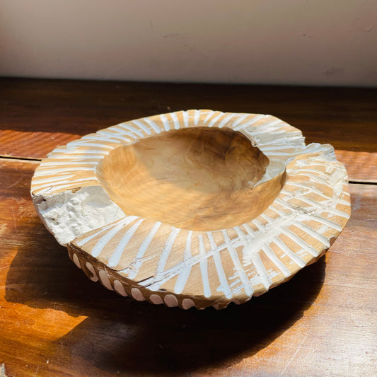 Wooden Whitewashed Bowl- Vintage