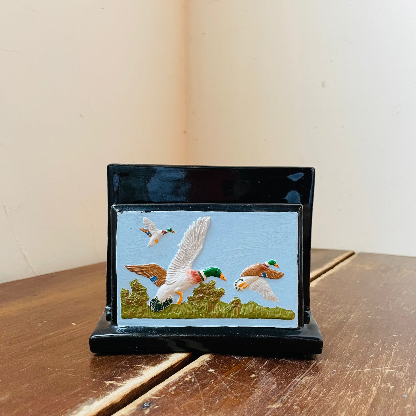 Hand-Painted Mallard Ceramic Napkin Holder- Vintage