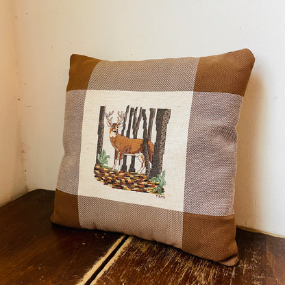 "Happy Father's Day" Whitetail Deer Cross-Stitch Pillow- Vintage