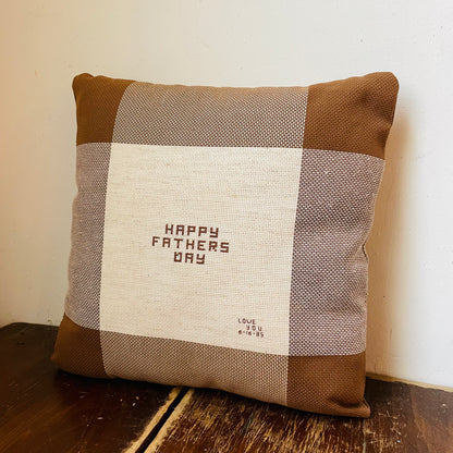 "Happy Father's Day" Whitetail Deer Cross-Stitch Pillow- Vintage