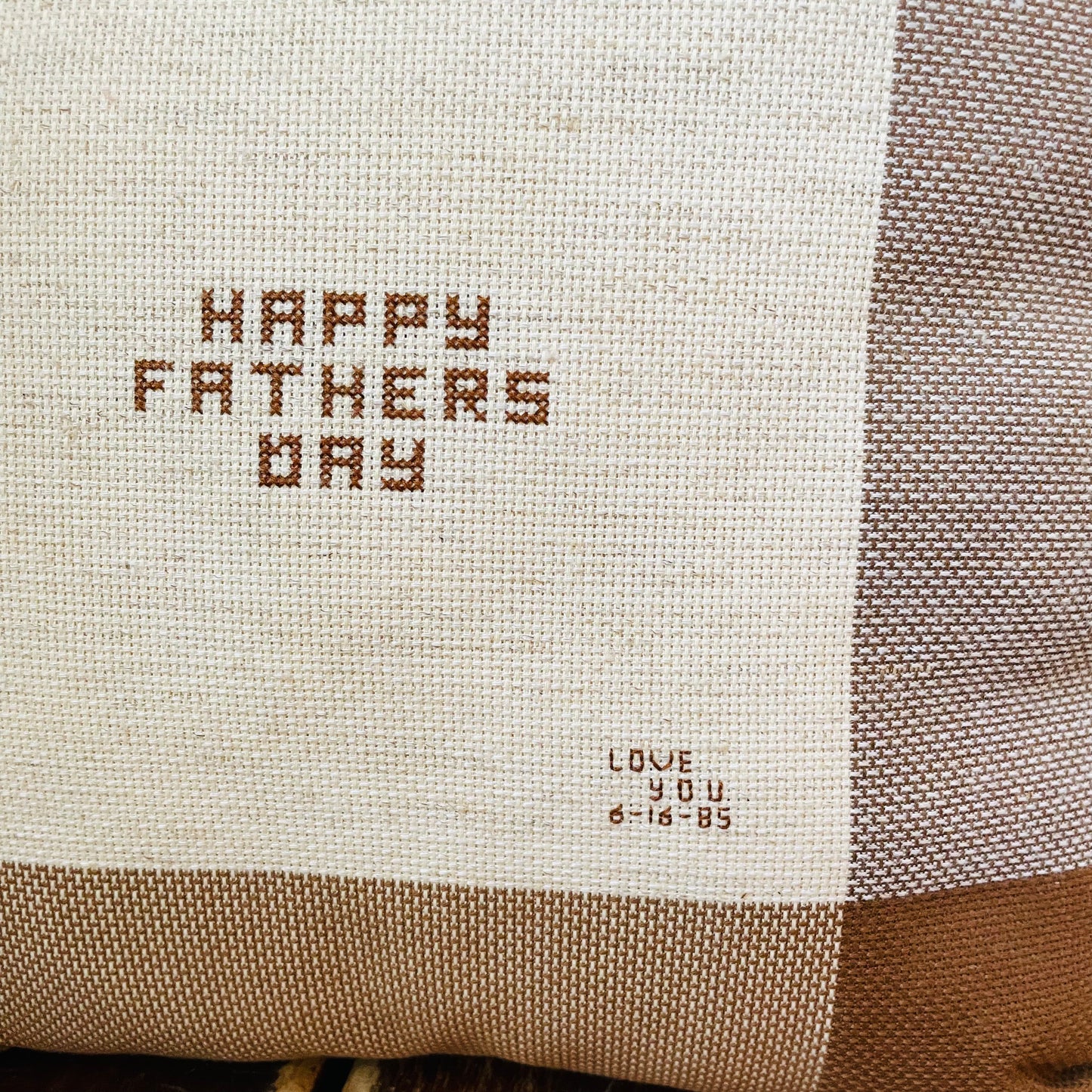 "Happy Father's Day" Whitetail Deer Cross-Stitch Pillow- Vintage