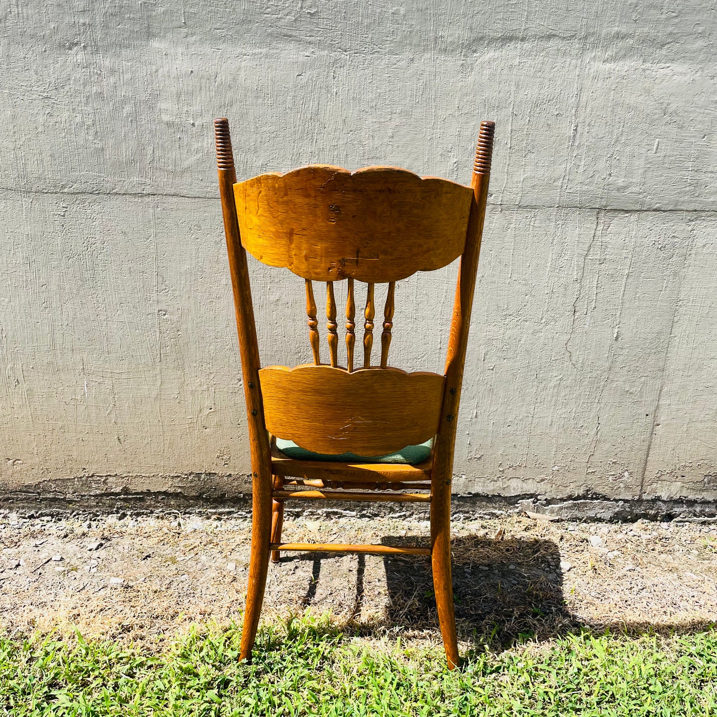 Carved Oak Spindle Chair with Floral Needlepoint Seat- Vintage