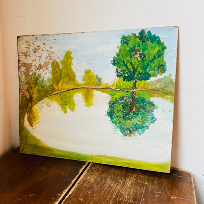Chippy Original Painting of Trees on a Pond- Vintage