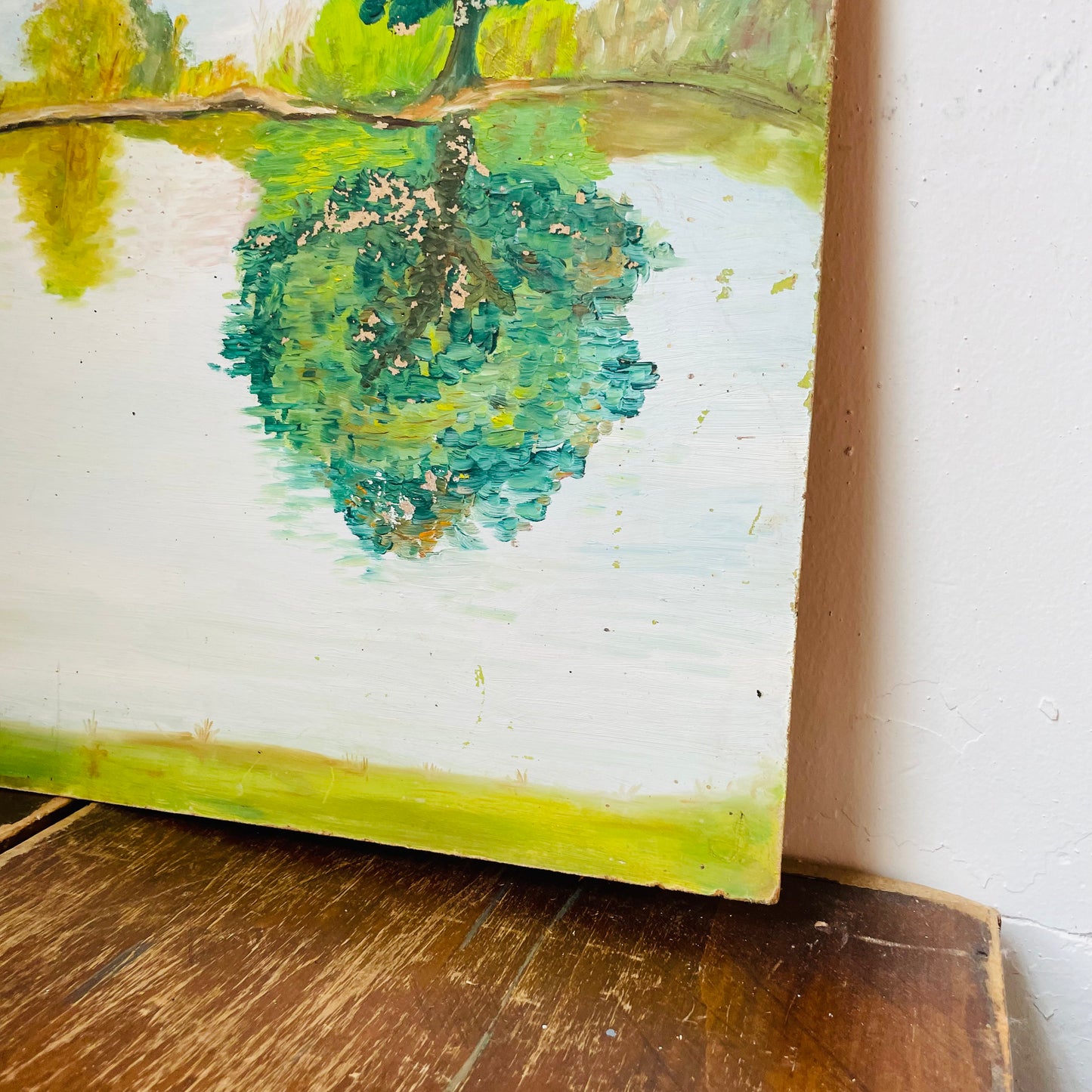 Chippy Original Painting of Trees on a Pond- Vintage