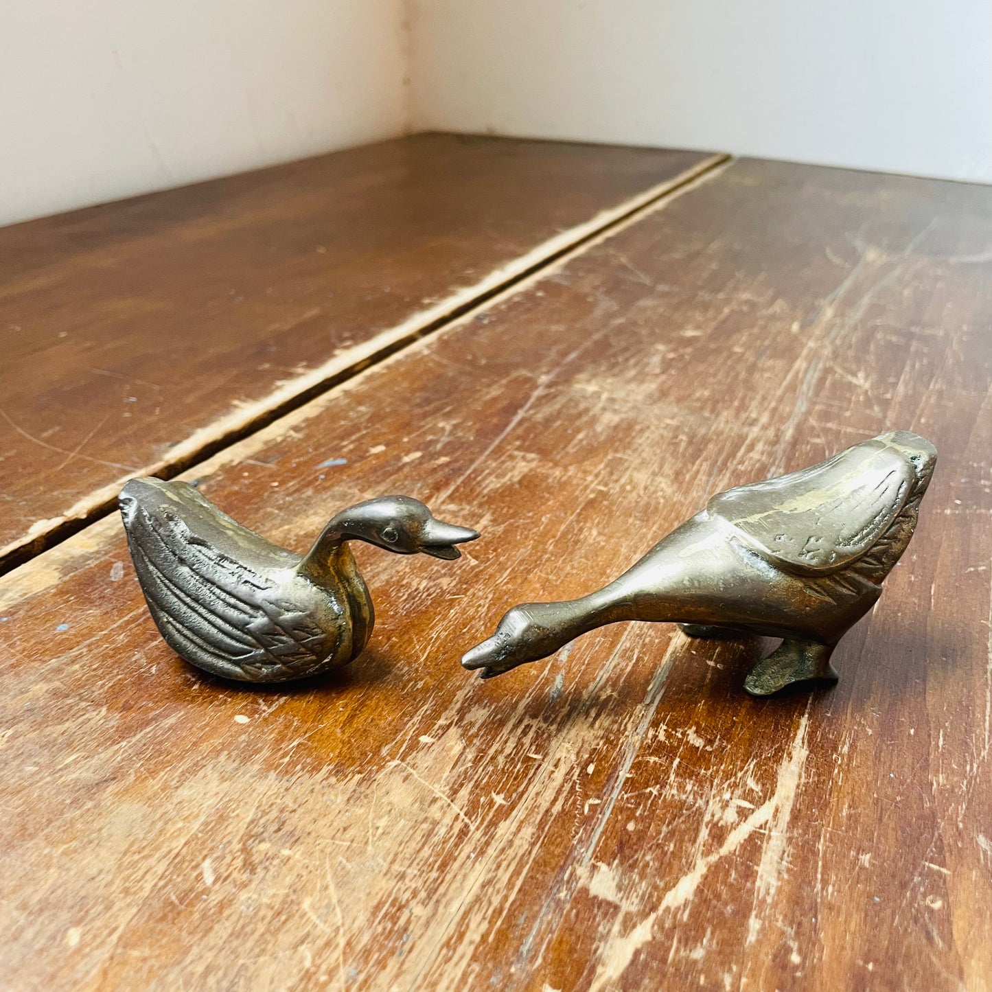 Set of Two Small Brass Geese- Vintage