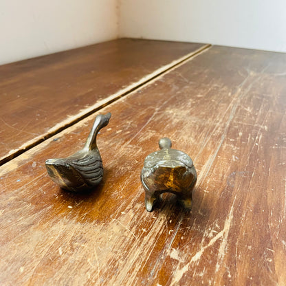 Set of Two Small Brass Geese- Vintage