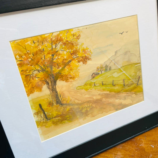Autumn Tree Watercolor Framed Artwork- Vintage