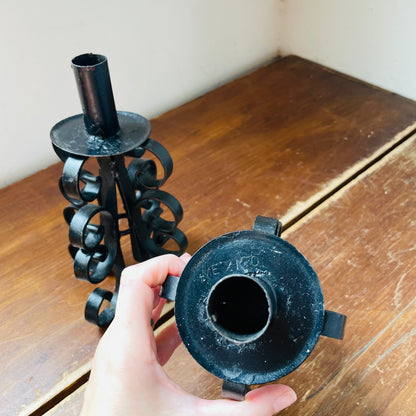 Mexican Made Black Wrought Iron Taper Candle Holder Set- Vintage