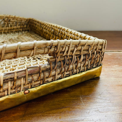 Woven Bamboo and Brass Rectangle Tray