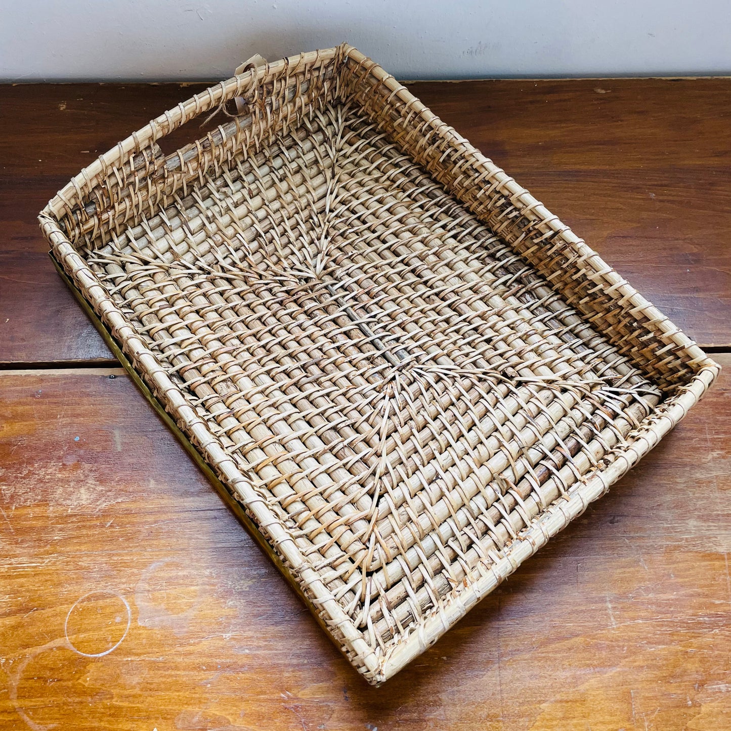 Woven Bamboo and Brass Rectangle Tray