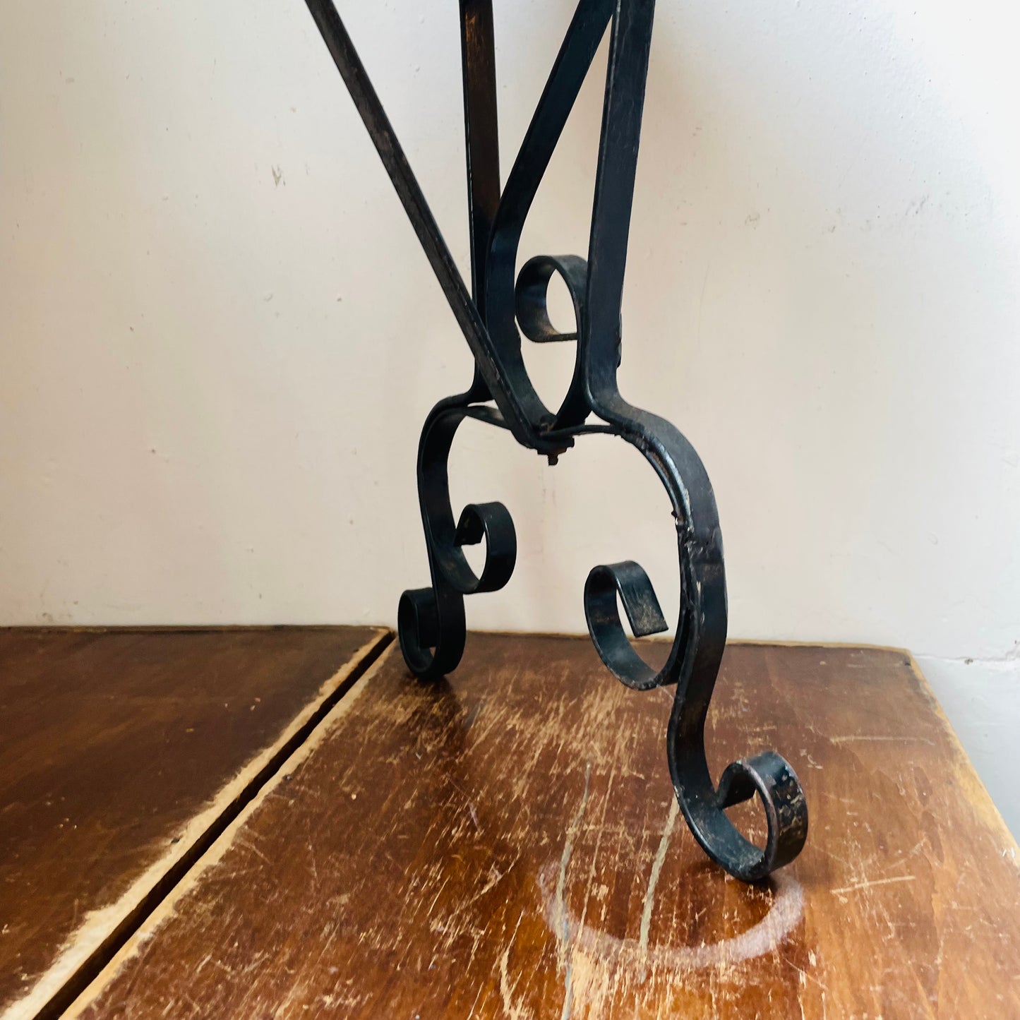 Spanish Styled Scroll Wrought Iron Bench with Needlepoint Cushion- Vintage