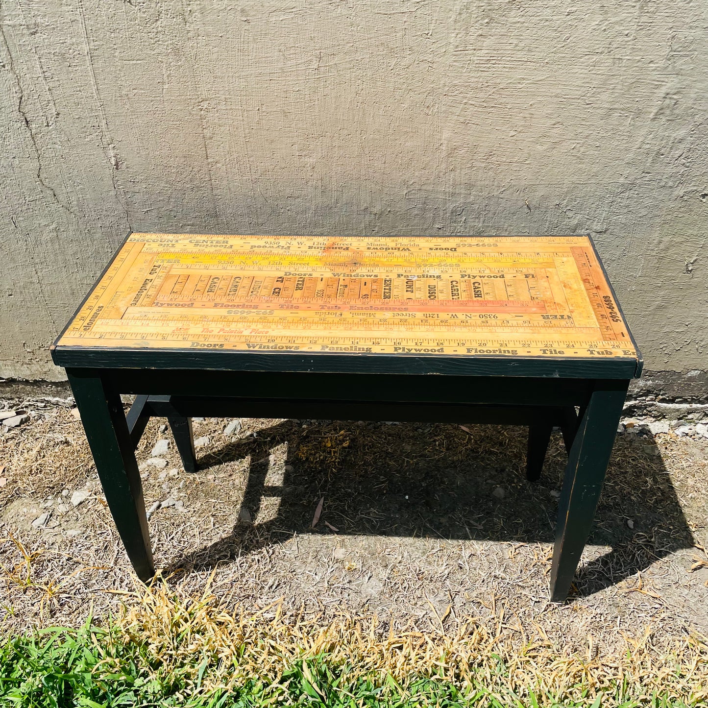 Yardstick Top Side Table- Vintage