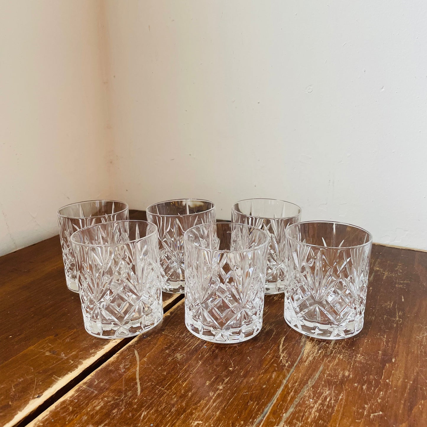 Heavy Glass Etched Lowball Glasses- Vintage